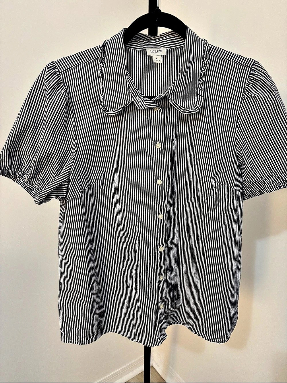 J.CREW Striped Cotton Button Down Shirt in Blue & White Size Large